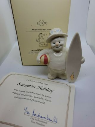 Lenox Snowman Holiday Porcelain Ivory 3j30 Figurine 24 Karat
