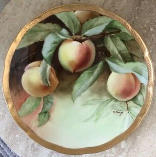 Antique Richard Ginori Italy Handpainted Peaches Fruit Gold Plate Artist Signed