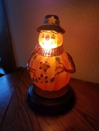 Halloween Snowman Lamp Glass Decor Wooden Base