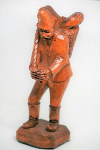 Vintage Black Forest Wood Carving Man Carrying Basket 6.  5 Ins