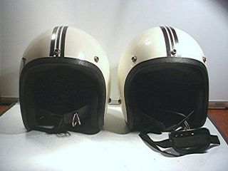 Pair Vintage (1970`s) Lsi 4170 White Motorcycle Helmets