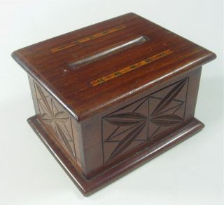 Vintage Wood Cigarette Lift Lid Dispenser Box With Inlay