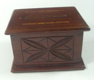 Vintage Wood Cigarette Lift Lid Dispenser Box with Inlay 2