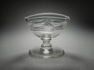 19th C.  Antique Blown & Cut Clear Lead Glass English Pedestal Master Salt