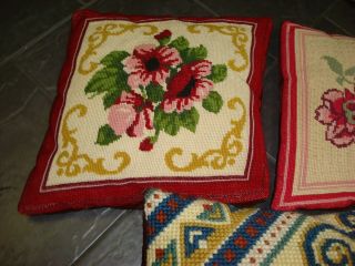VINTAGE EMBROIDERED FLORAL PATTERN X 2 CUSHIONS AND 1 AZTEC DESIGN 3