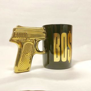 Boss Coffee Mug Pistol Gun Metallic Gold Ceramic Black Just Funky Novelty 2