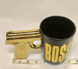 Boss Coffee Mug Pistol Gun Metallic Gold Ceramic Black Just Funky Novelty 6
