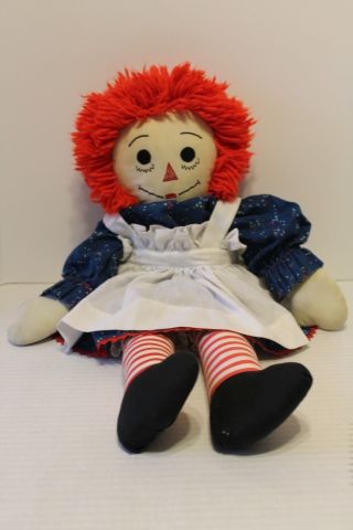 Raggedy Ann Vintage Cloth 22 " Doll Secret I Love You Heart Embroidered Face