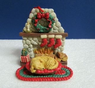 Yellow Tan Brown Labrador Dog Sleeping Fireplace Hanging Christmas Ornament