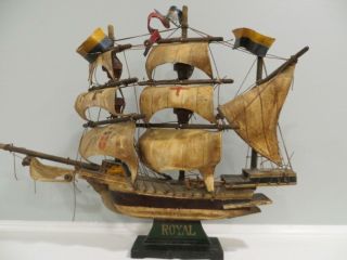 Vtg Spanish Wood Model Sailing Ship Spanish Carrack Galleon Beach Home Decor 15”