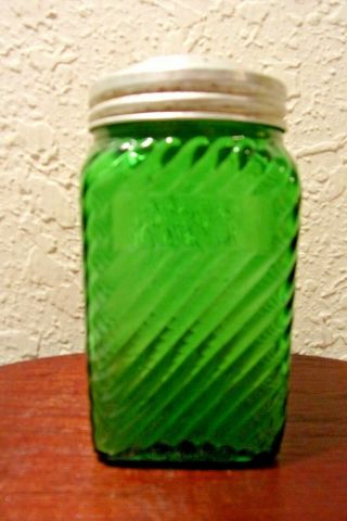 Antique Vintage Green Depression Glass Hoosier Kitchen Cabinet Jar Shaker