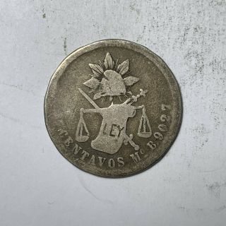 1876 Mexico Silver 25 Centavos Antique Mexican Coin