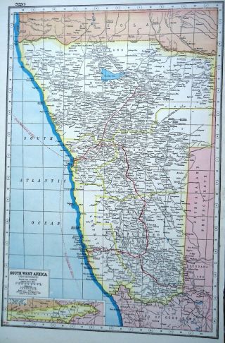 Antique Map South West Africa Harmsworth 1920