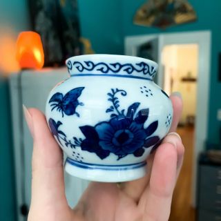 Small Blue And White Porcelain Vase Butterflies Floral Motifs