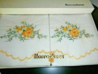 Vintage White Cotton With Yellow Embroidery Pillow Cases By Horrockses