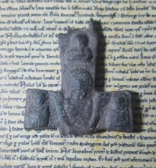 Shabtishop - Late Roman / Byzantine Bronze Reliquary Cross Fragment,  With Christ.