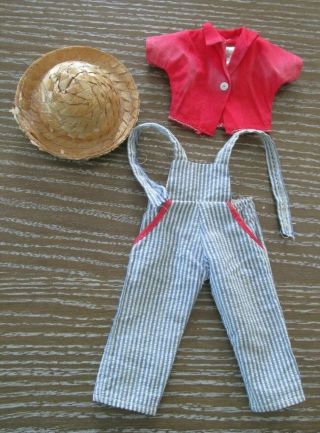 Vintage 12 Ideal Shirley Temple Doll Overalls Red Shirt & Straw Hat Farm Outfit