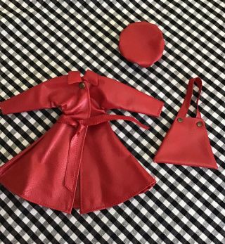 Vintage Barbie Clone Custom Red Vinyl Coat,  Bag,  Beret.