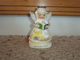 Vintage Napco September Birthday Angel Figurine School Girl Apple & Book
