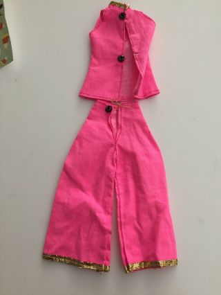 Vintage 1960’s Barbie Bright Pink Gold Trim Pants Suit Tag Hong Kong 4