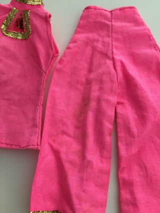 Vintage 1960’s Barbie Bright Pink Gold Trim Pants Suit Tag Hong Kong 5