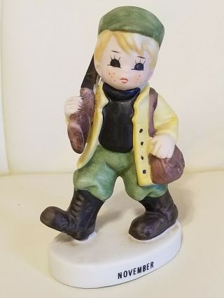 Vintage Lefton November Boy Figurine Birthday Month Hunter