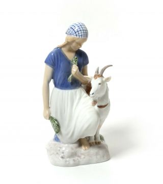 Porcelain Figurine Girl With Goat.  Denmark,  Bing & Grondahl 2180.