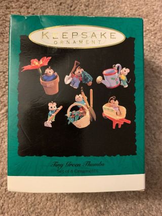 1993 Hallmark Keepsake Ornaments - Tiny Green Thumbs - Miniature Set 6 - Mice