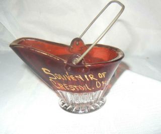 Antique Eapg Ruby Flash Stained Glass Souvenir Coal Bucket Creston Ohio Oh