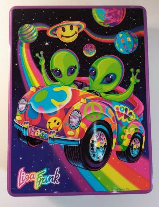 Vintage 90s Lisa Frank Tin Aliens In Car Rainbow Space Stationery Items