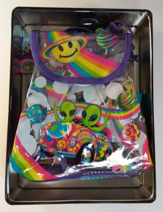 Vintage 90s Lisa Frank Tin Aliens In Car Rainbow Space Stationery Items 2
