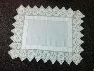 Pure White Vintage Irish Linen Tray Cloth With 13 Cm Border