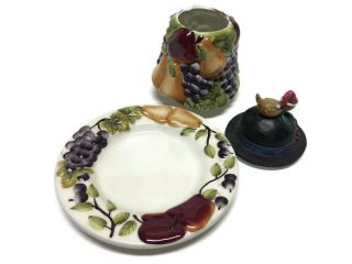 Home Interiors Sonoma Villa 4 " Candle Shade Topper And 6 " Plate Fruit Design