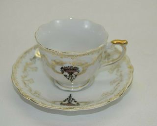 Vintage Ucagco Demitasse Tea Cup & Saucer Hand Painted Black Cream Gold Japan