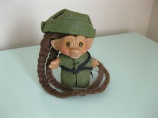 Adorable Vintage All 3 " Uneeda Wishnik Army Troll Doll