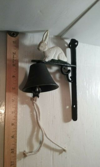 Black Cast Iron Wall Mount Bell With White Rabbit Loud Sound 8 " H Wall Mount