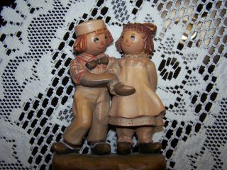 Vintage 1976 ANRI ITALY Raggedy Ann & Andy Bobbs - Merrill Co wood carved figurine 2