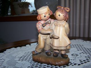 Vintage 1976 ANRI ITALY Raggedy Ann & Andy Bobbs - Merrill Co wood carved figurine 8