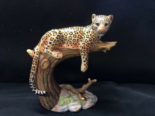 Leopards Domain 14045 - 03 Figurine Home Interiors 2003 Porcelain Leopard In Tree