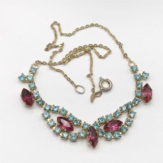 Antique Art Deco Blue Pink Paste Bright Ladies Costume Jewellery Necklace