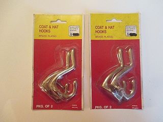 2 Vintage F.  W.  Woolworth Co.  Coat Hat Hooks Brass Plated\