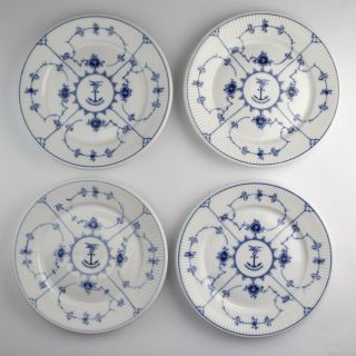 9 " Royal Copenhagen Blue Fluted Plain " Compromise " Plates W Anchor No Rsv Sc - 41