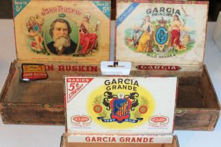 Antique John Ruskin Garcia Wood Cigar Boxes Barn Find Circa 1920 