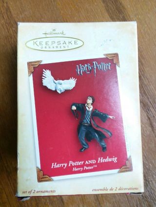 2004 Hallmark Harry Potter And Hedwig Set Of 2 Christmas Ornaments