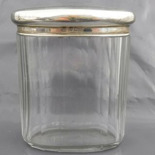 Antique Wwi 1915 Glass Dressing Table Jar Sterling Silver Lid By Wj Myatt & Co