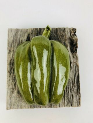 Carol Cline Vegetable On Vintage Barn Wood Green Pepper Wall Art Ceramic