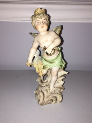 Antique German? Bisque Porcelain Angel Cupid Cherub Figurine Statue