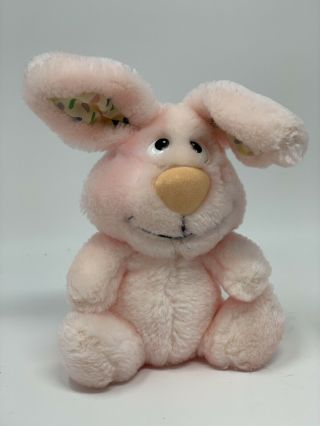 Vintage Russ Berrie Plush Jelly The Pink Bunny Rabbit Jellybean Print Ears 5 "