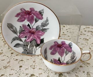 Clarence Fine Bone China Demitasse Cup And Saucer White With Purple And Gray