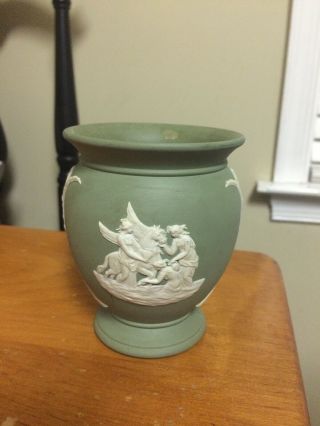 Vintage Green Jasperware Wedgwood Vase 4 " High